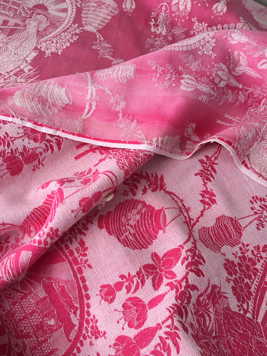 Pink chinoiserie ticking. Spain c.1900 - Lot of 4 pieces
