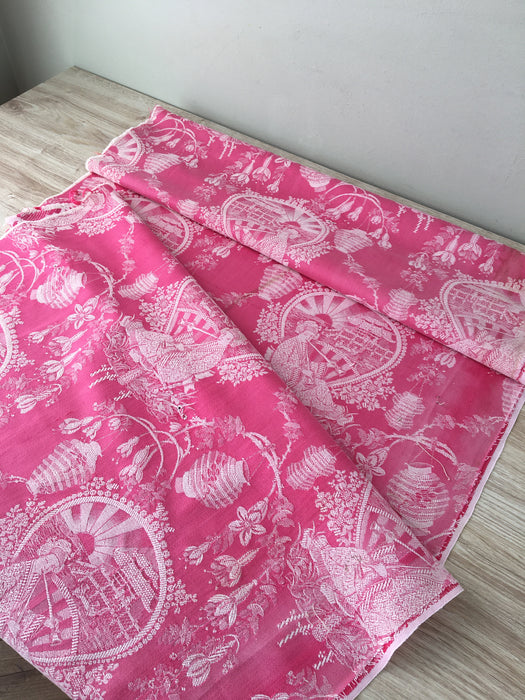 Pink chinoiserie ticking. Spain c.1900 - Lot of 4 pieces