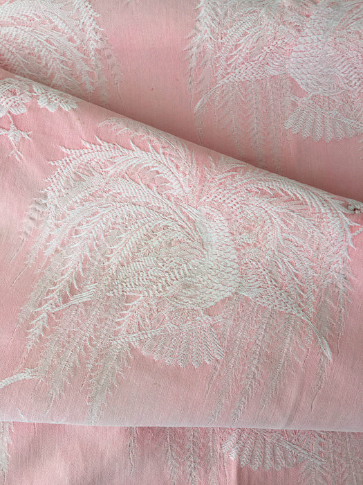 Ticking with birds in soft pink. Spain c.1900 - Lot of 3 pieces