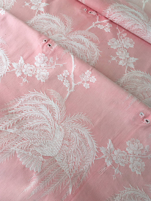 Ticking with birds in soft pink. Spain c.1900 - Lot of 3 pieces