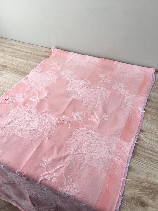 Ticking with birds in soft pink. Spain c.1900 - Lot of 3 pieces