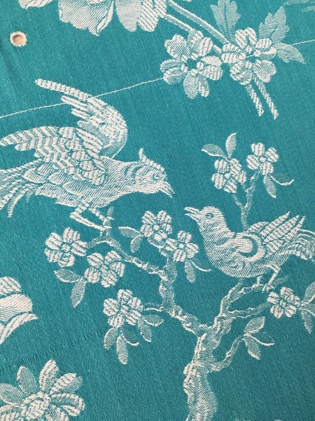 Birds talking on green ticking. Spain c.1940 - Lot of 2 pieces