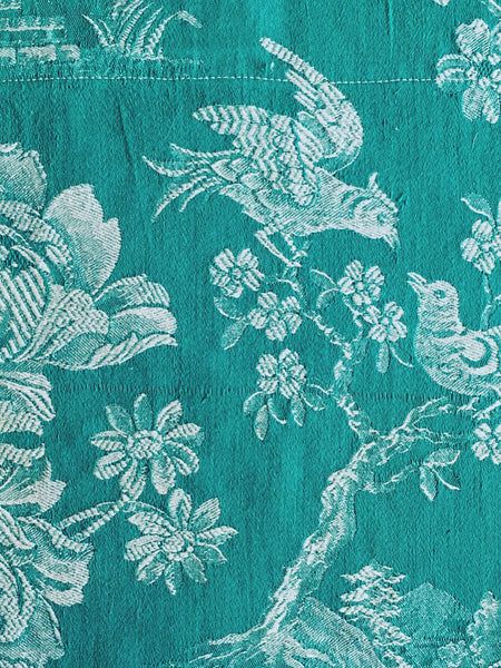 Birds talking on green ticking. Spain c.1940 - Lot of 2 pieces