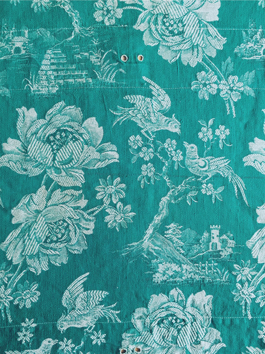 Birds talking on green ticking. Spain c.1940 - Lot of 2 pieces