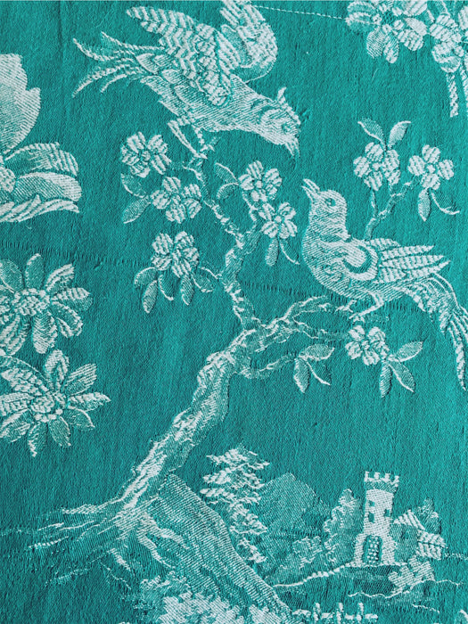 Birds talking on green ticking. Spain c.1940 - Lot of 2 pieces