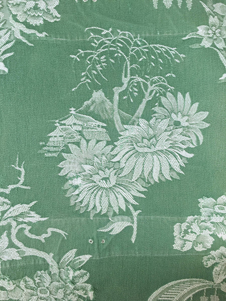 Green Chinoiserie Floral Antique European Ticking Fabric Recovered Panels REC-DA-VERDE-008 - Ticking Depot