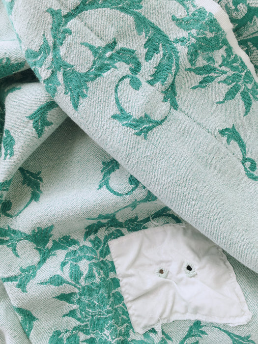 Floral ticking in emerald green. Spain c.1960 - Lot of 4 pieces