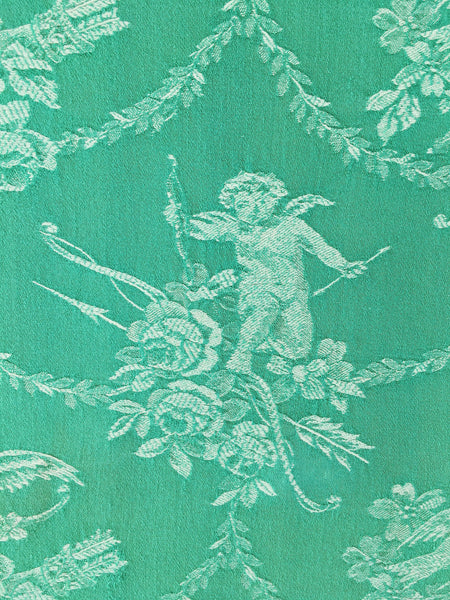 Green Cupids Antique European Ticking Fabric Recovered Panels REC-DA-VERDE-011 - Ticking Depot
