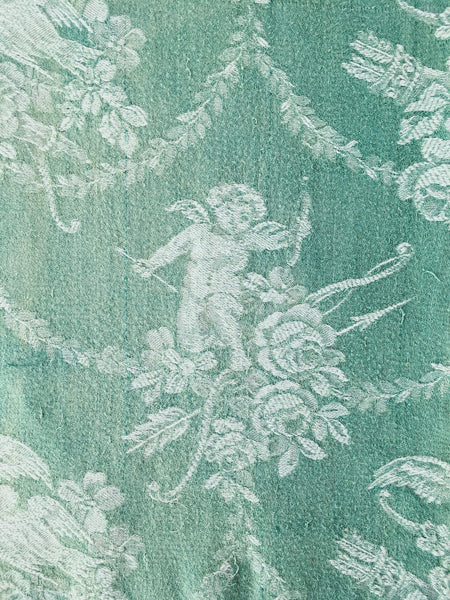 Green Cupids Antique European Ticking Fabric Recovered Panels REC-DA-VERDE-014 - Ticking Depot