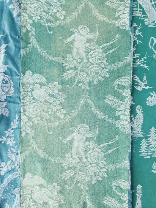 Green ticking with cupids. Spain c.1920 - 30×160 cm