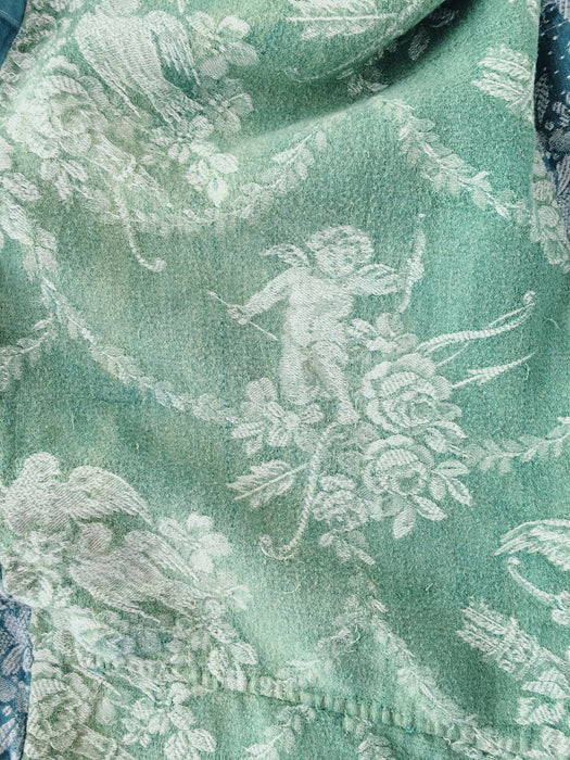 Green ticking with cupids. Spain c.1920 - 30×160 cm