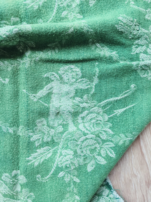 Green ticking with cupids. Spain c.1920 - 30×160 cm