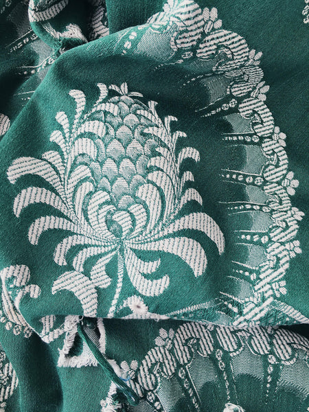 Green Floral Antique European Ticking Fabric Recovered Panels REC-DA-VERDE-016 - Ticking Depot