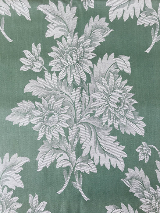 Green ticking with chrysanthemums. Spain c.1930 - 140 cm × 1.8 meters (3.6 m avail.)