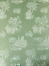 Olive green ticking with chinoiserie. Spain c.1930 - 84×84 cm