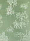 Olive green ticking with chinoiserie. Spain c.1930 - 84×84 cm