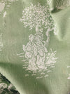 Olive green ticking with chinoiserie. Spain c.1930 - 84×84 cm