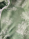 Olive green ticking with chinoiserie. Spain c.1930 - 84×84 cm