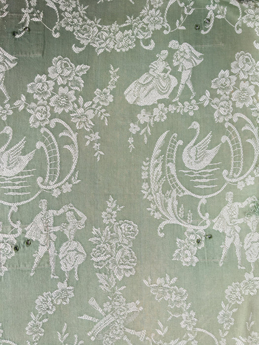 Olive green ticking with a couple of dancers. Spain c.1930 - 116×100 cm