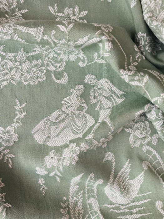 Olive green ticking with a couple of dancers. Spain c.1930 - 116×100 cm