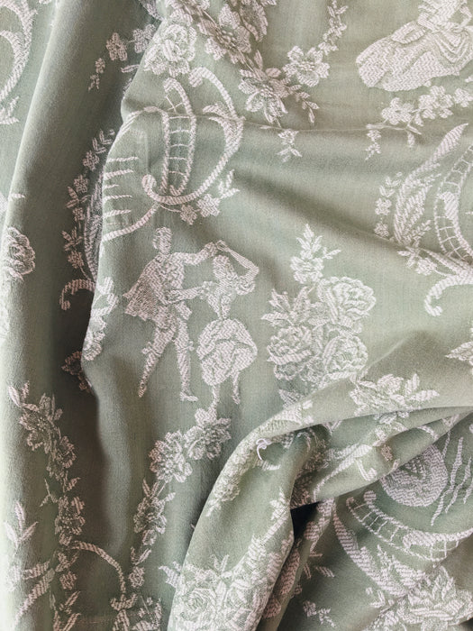 Olive green ticking with a couple of dancers. Spain c.1930 - 116×100 cm