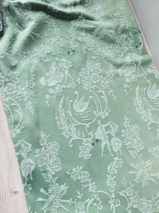 Olive green ticking with a couple of dancers. Spain c.1930 - 116×100 cm