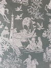 Olive green ticking with chinoiserie. Spain c.1930 - 50×110 cm