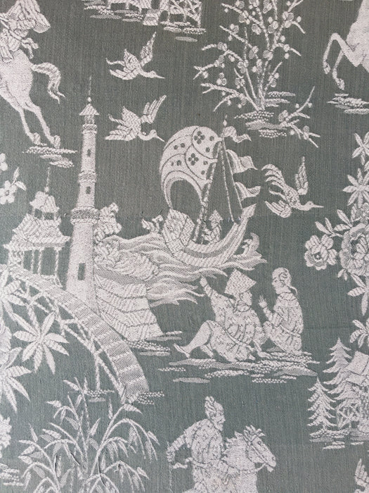 Olive green ticking with chinoiserie. Spain c.1930 - 50×110 cm