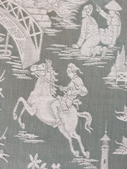 Olive green ticking with chinoiserie. Spain c.1930 - 50×110 cm