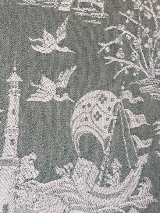Olive green ticking with chinoiserie. Spain c.1930 - 50×110 cm