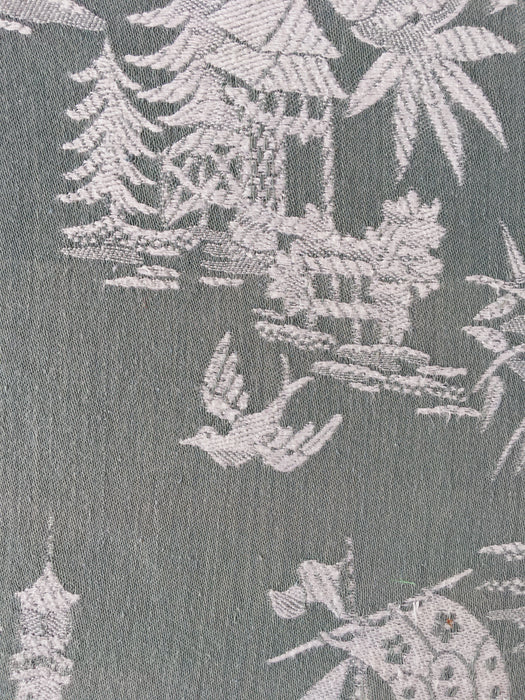 Olive green ticking with chinoiserie. Spain c.1930 - 50×110 cm