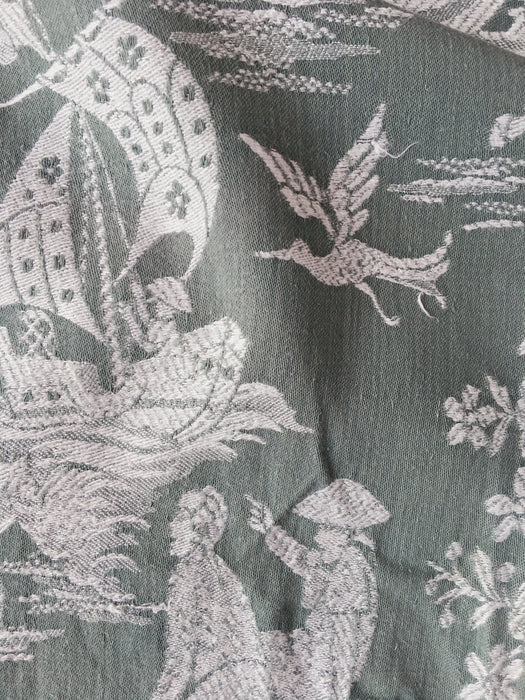 Olive green ticking with chinoiserie. Spain c.1930 - 50×110 cm