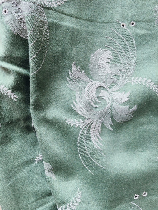 Exotic flowers in olive green ticking. Spain c.1960 - Lot of 5 pieces