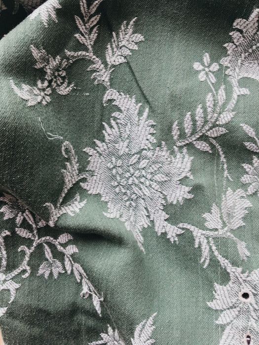 Flowers in olive green ticking. Spain c.1960 - Lot of 4 pieces