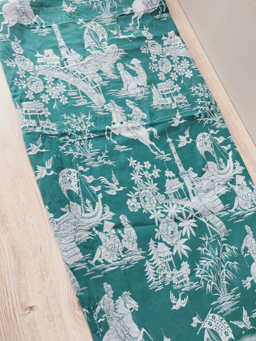 Deep green ticking with chinoiserie. Spain c.1950 - Lot of 2 pieces