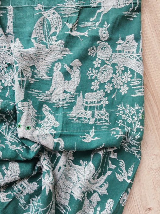 Deep green ticking with chinoiserie. Spain c.1950 - Lot of 2 pieces