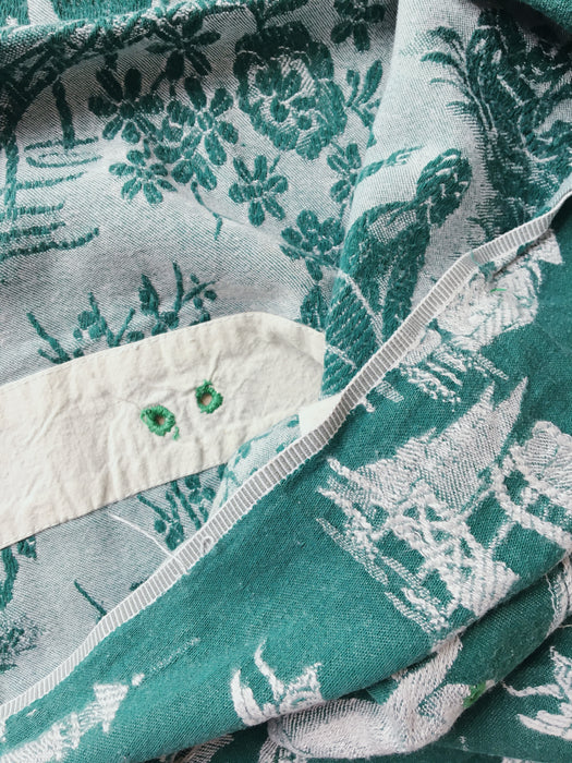 Deep green ticking with chinoiserie. Spain c.1950 - Lot of 2 pieces