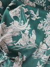Deep green ticking with chinoiserie. Spain c.1950 - Lot of 2 pieces