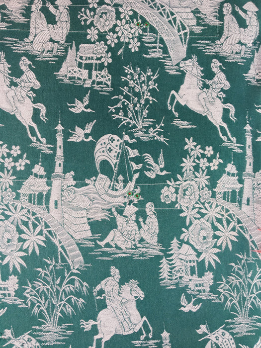 Deep green ticking with chinoiserie. Spain c.1950 - Lot of 2 pieces