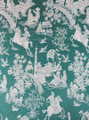 Deep green ticking with chinoiserie. Spain c.1950 - Lot of 2 pieces