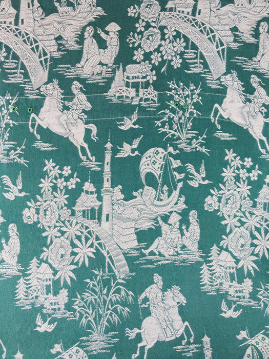 Deep green ticking with chinoiserie. Spain c.1950 - Lot of 2 pieces