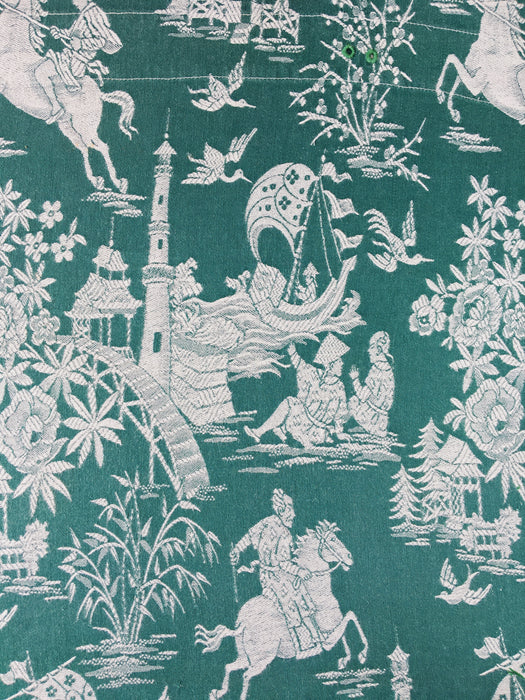 Deep green ticking with chinoiserie. Spain c.1950 - Lot of 2 pieces