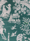 Deep green ticking with chinoiserie. Spain c.1950 - Lot of 2 pieces