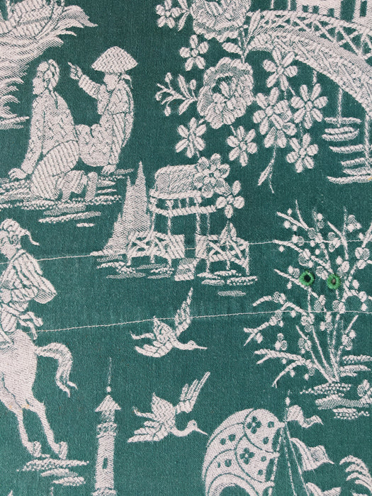 Deep green ticking with chinoiserie. Spain c.1950 - Lot of 2 pieces