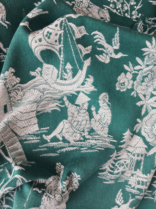 Deep green ticking with chinoiserie. Spain c.1950 - Lot of 2 pieces