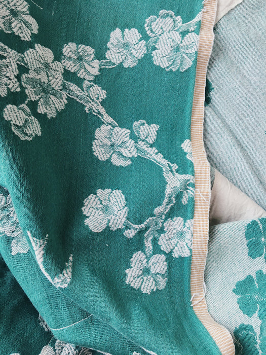 Cherry blossoms and swallows in green ticking. Spain c.1900 - Lot of 2 pieces