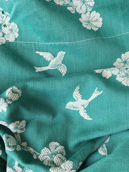 Green Birds Chinoiserie Antique European Ticking Fabric Recovered Panels REC-DA-VERDE-031 - Ticking Depot