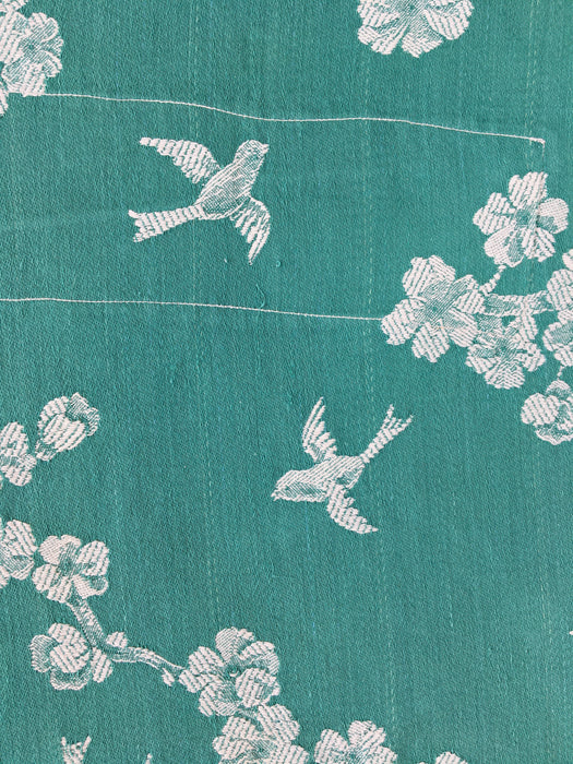Cherry blossoms and swallows in green ticking. Spain c.1900 - Lot of 2 pieces