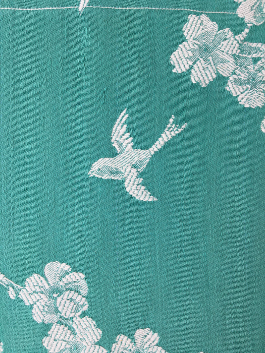 Cherry blossoms and swallows in green ticking. Spain c.1900 - Lot of 2 pieces