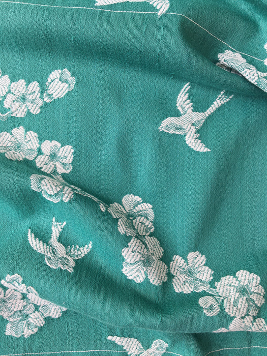 Cherry blossoms and swallows in green ticking. Spain c.1900 - Lot of 2 pieces
